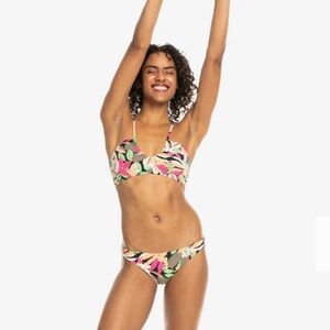 Roxy Tropical Print Bikini Set Classic Hipster Tie Bottoms Size Small